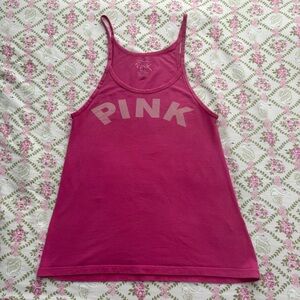 PINK Victoria's Secret Bright Fuchsia Logo Racerback Tank